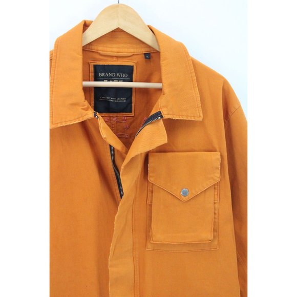 BRAND WHO Jacket Mens Orange Full Zip Designer Ask For More Embroidered Size XL - Picture 3 of 13